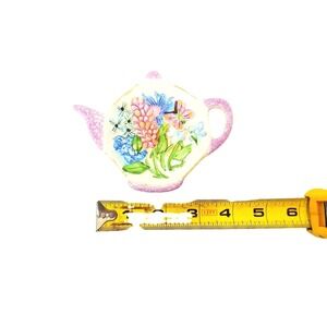 Vintage Ceramic Teapot Tea Bag Rest Floral Butterfly Dragonfly Spoon Holder
